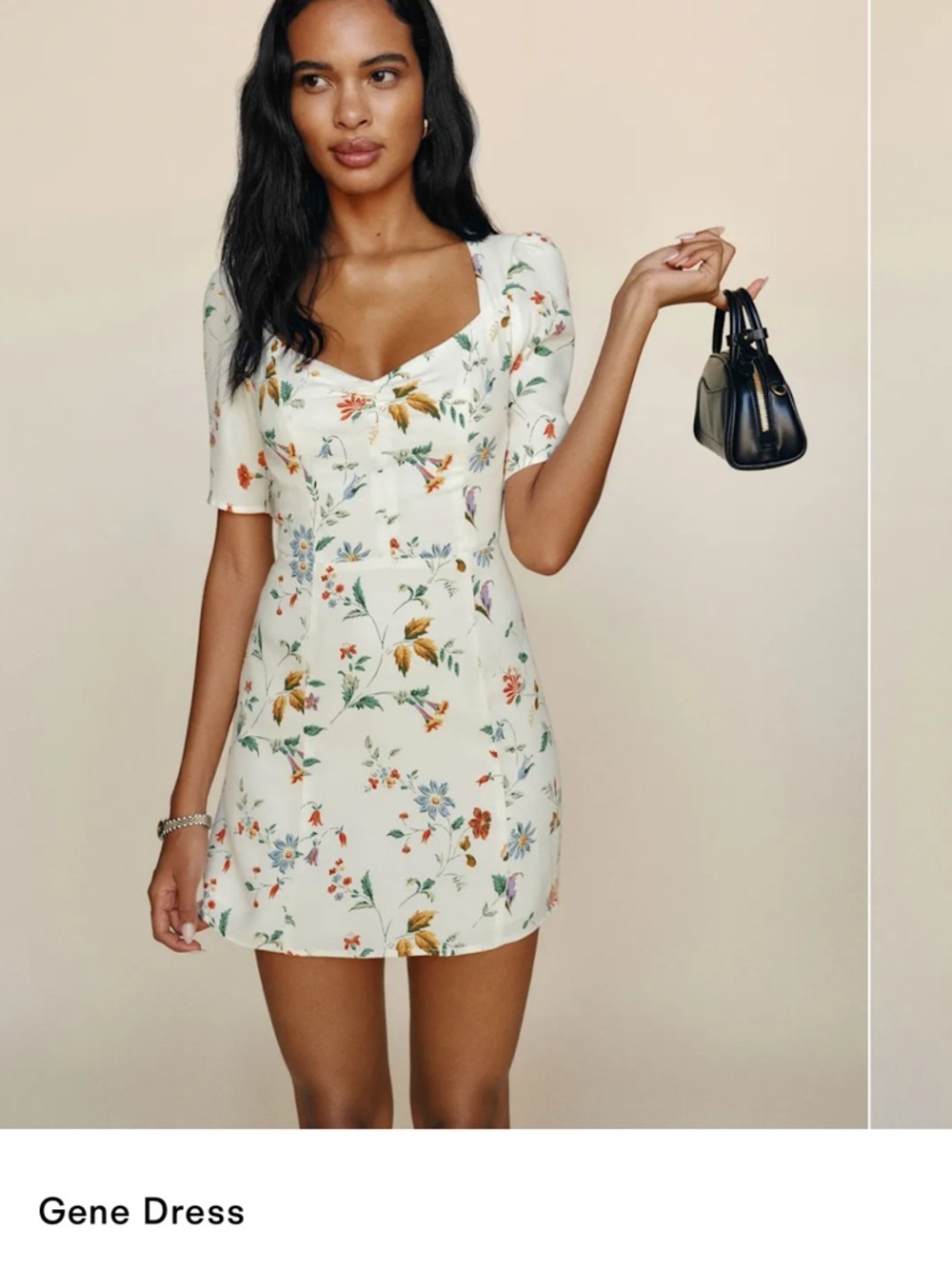 Reformation Gene Dress - Cream Floral Square Neck Mini Dress NWT